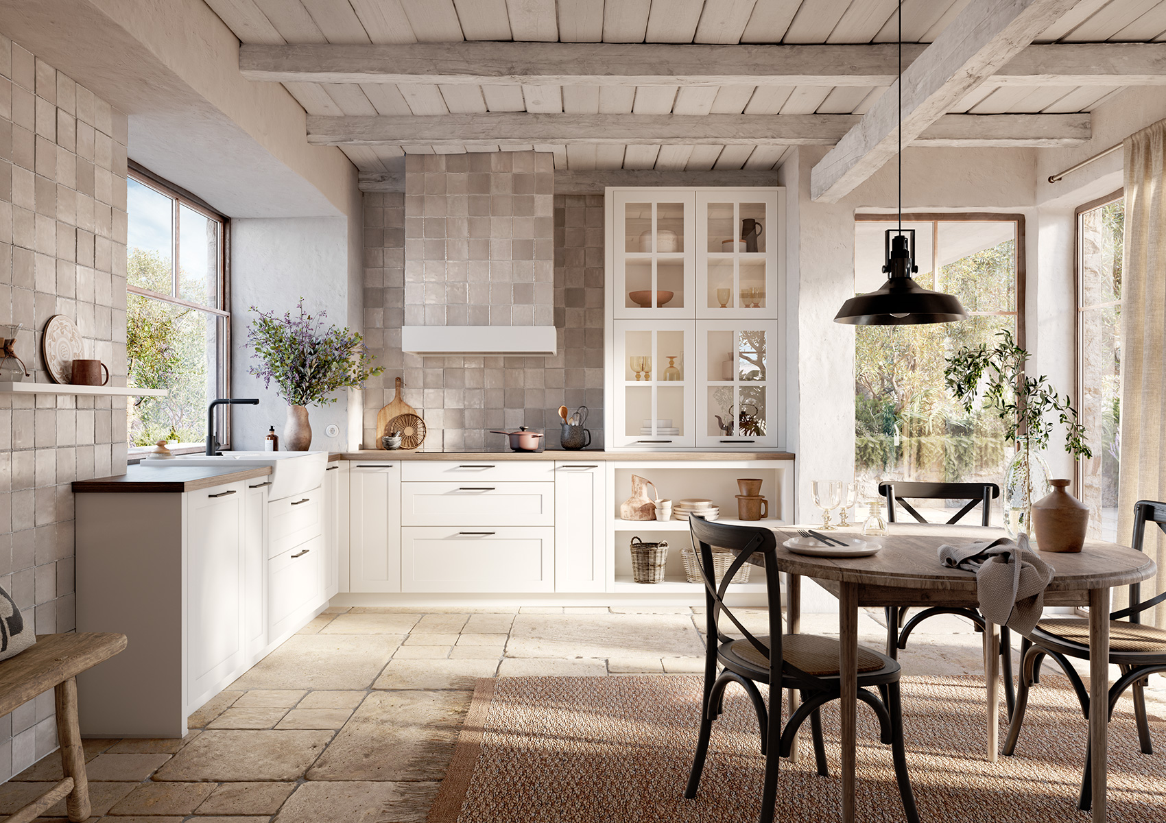 helle Landhausküche im Cottage Stil